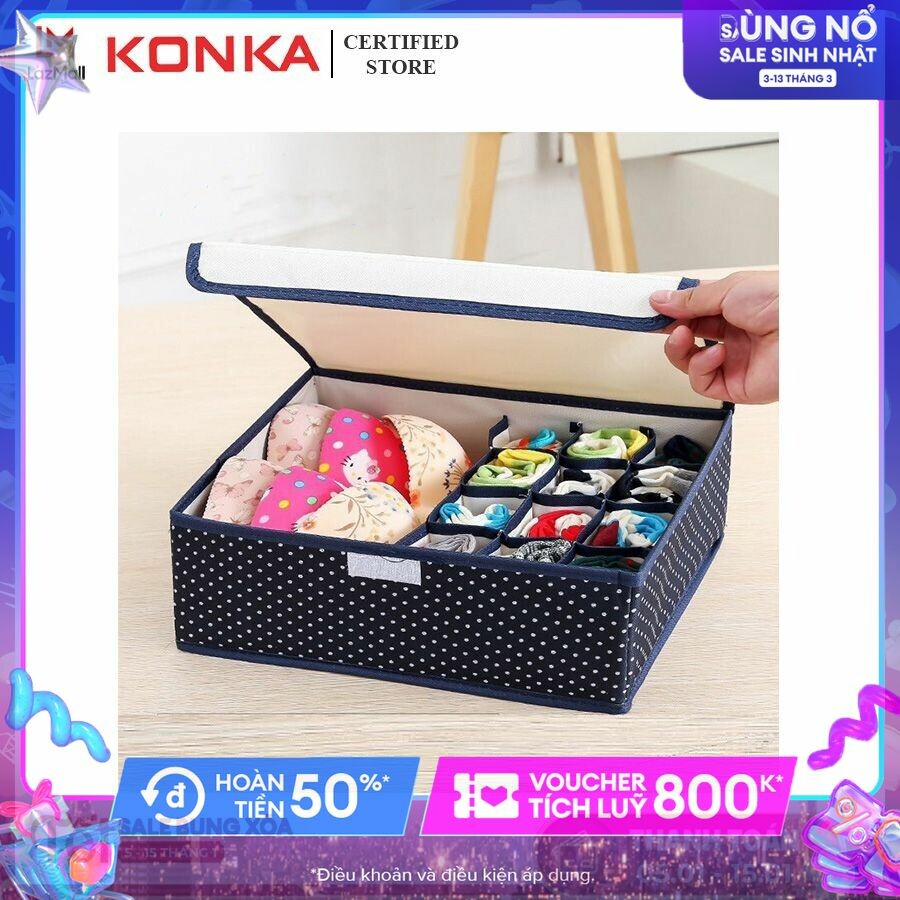 Hộp đựng đồ lót konka nhiều ngăn tiện lợi - kích thước: 13 ô : 32 12.5 cm