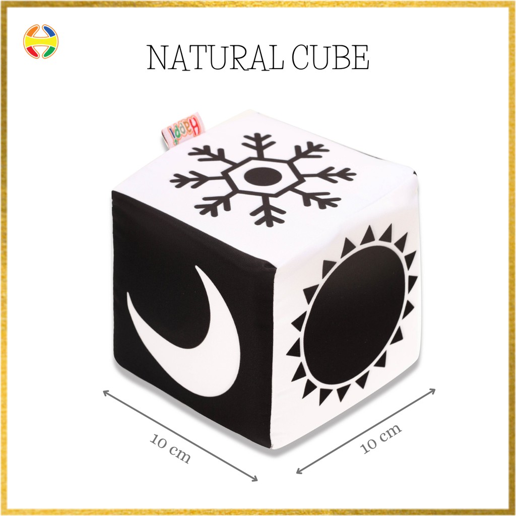 Đồ chơi xúc xắc natural cube, xúc xắc khối vuông happi, đồ chơi đa giác quan cho trẻ, 10x10 cm
