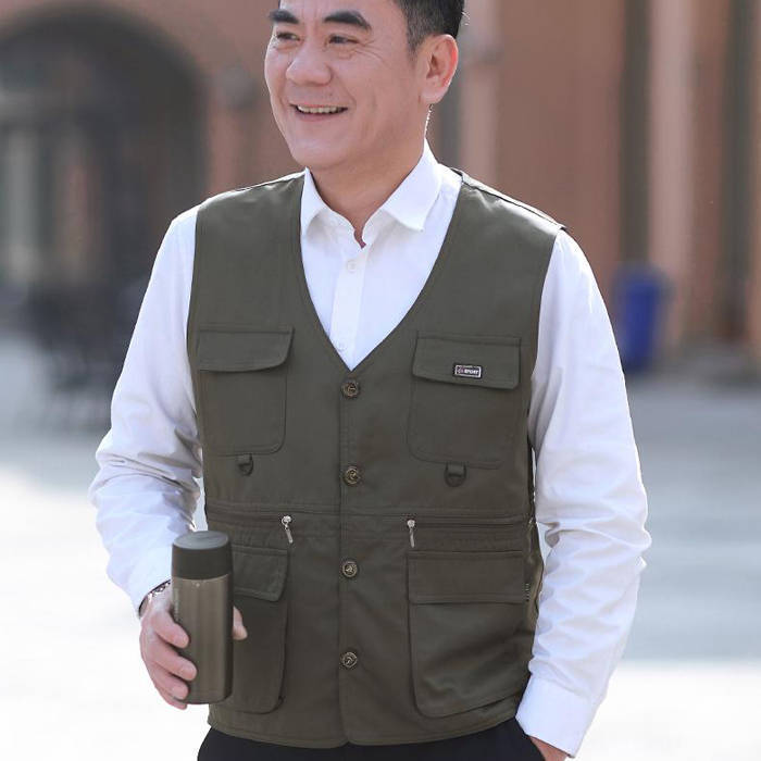 Áo gile nhiều túi mẫu nhung thu đông cho người trung niên và cao tuổi áo gile chụp ảnh câu cá áo gile nam cỡ lớn mặc hai mặt