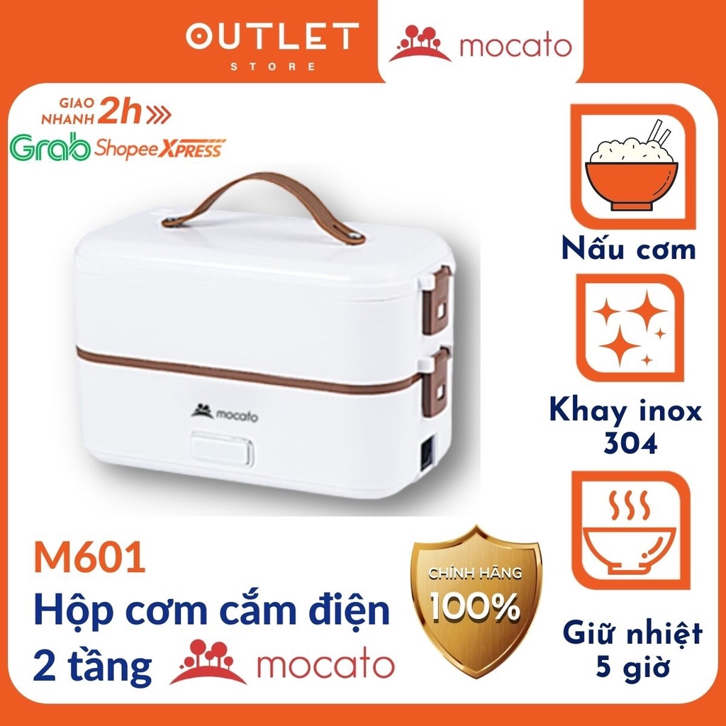 Hộp cơm cắm điện Mocato M601 inox 304 cao cấp nồi nấu đựng cơm 2 tầng tự sôi mini văn phòng hâm nóng giữ nhiệt đa năng