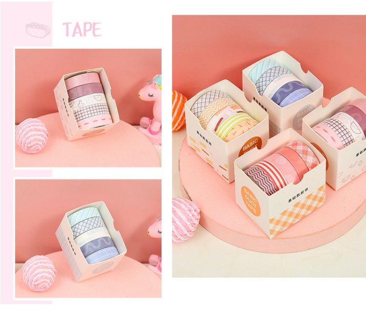 Băng dính washi tape màu macaron ngọt ngào 5 cuộn Bông Shop