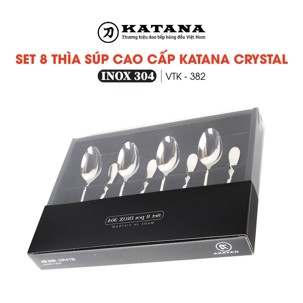 Bộ thìa súp inox katana vân trám crystal vtk382 8 món