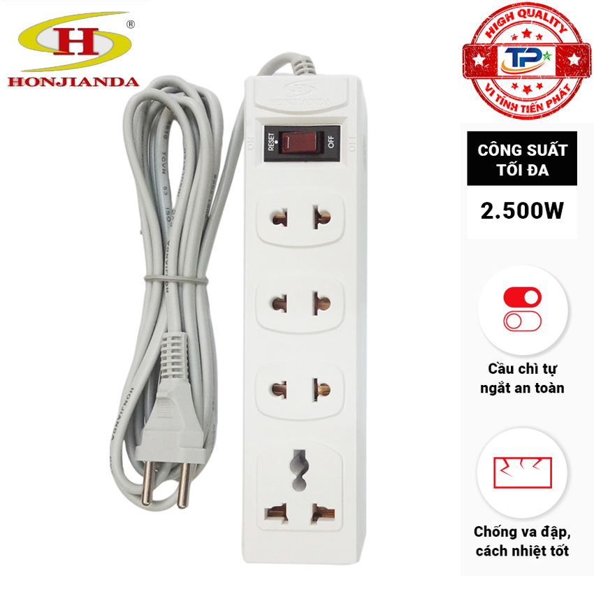 Ổ cắm điện chịu nhiệt đa năng honjianda an toàn chống quá tải dài 3m mã hjd-0114r hjd