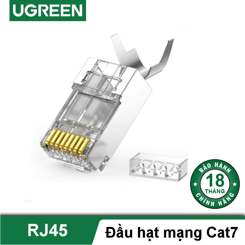 Hạt đầu bấm mạng bọc inox Cat6a Cat7 thiết kế đuôi kẹp cố định vào cáp, tốc độ 10Gbps UGREEN 70316 Hạt đầu bấm mạng bọc inox Cat6a Cat7 thiết kế đuôi kẹp cố định vào cáp, tốc độ 10Gbps UGREEN 70316