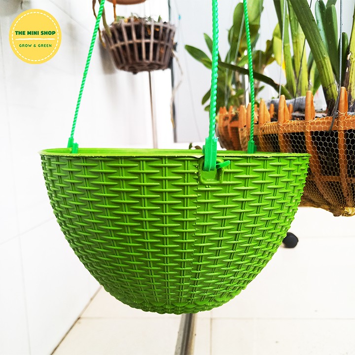 Chậu nhựa mây treo size 20x13 chậu treo nhựa trồng cây kiểu giả mây, chậu đan mây nhựa cứng cáp, bền màu, chuẩn form đẹp