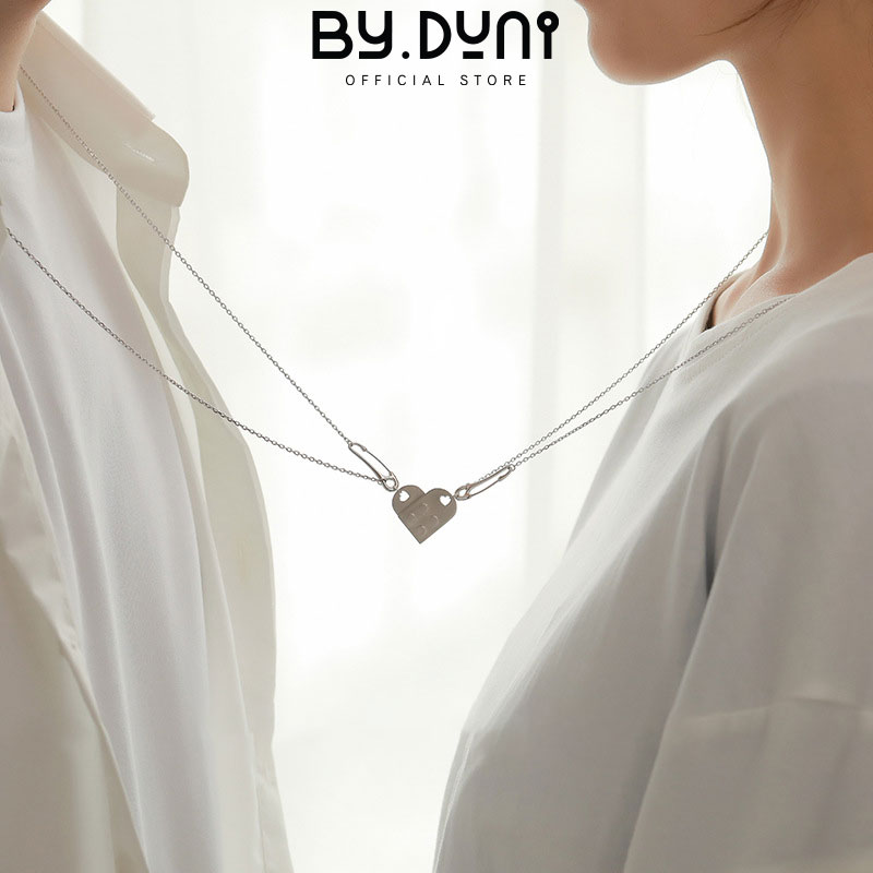 Dây chuyền bạc cặp đôi nam nữ, vòng cổ cặp bạn thân chất liệu bạc 925 đính đá hình TRÁI TIM By.duni