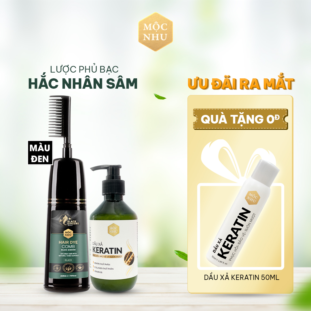 Combo dầu gội phủ bạc mộc nhu hắc nhân sâm và dầu xả keratin