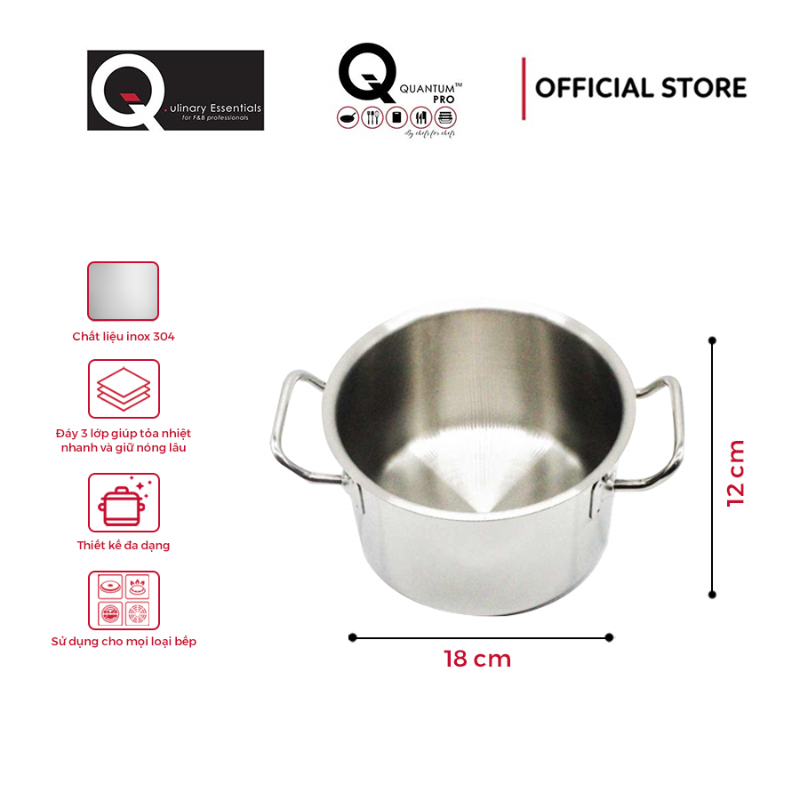 Nồi casserole inox quantum-pro 3l đường kính 18cm - không kèm nắp