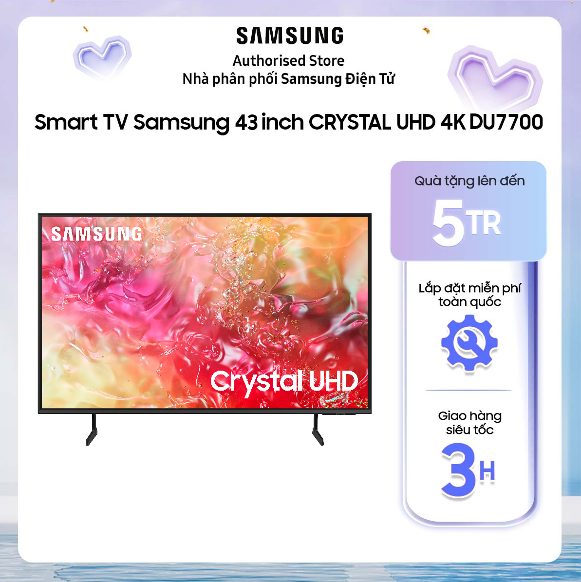 [Giao hàng và lắp đặt nội thành phố HCM trong 2H] 43DU7700 - Smart Tivi Samsung Crystal UHD 4K 43 inch UA43DU7700 UA43DU7700KXXV