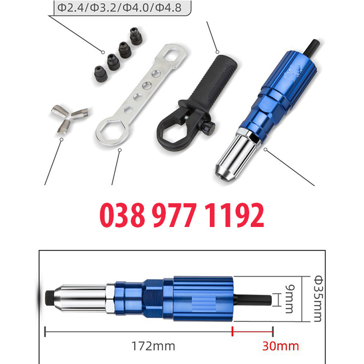 BỘ ĐẦU KÍT RÚT RIVE ĐINH TÁN CÓ TAY CẦM  Hàng cao cấp Tặng kèm đinh rive nhôm Đầu kít rút đinh rive