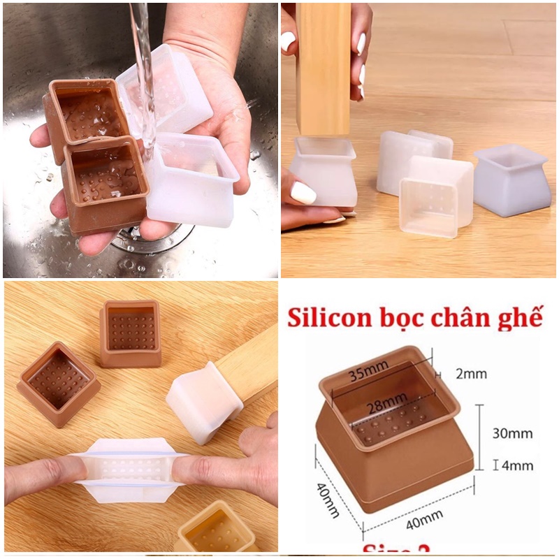 Vỏ bọc chân ghế, bàn hình vuông bằng silicone dày