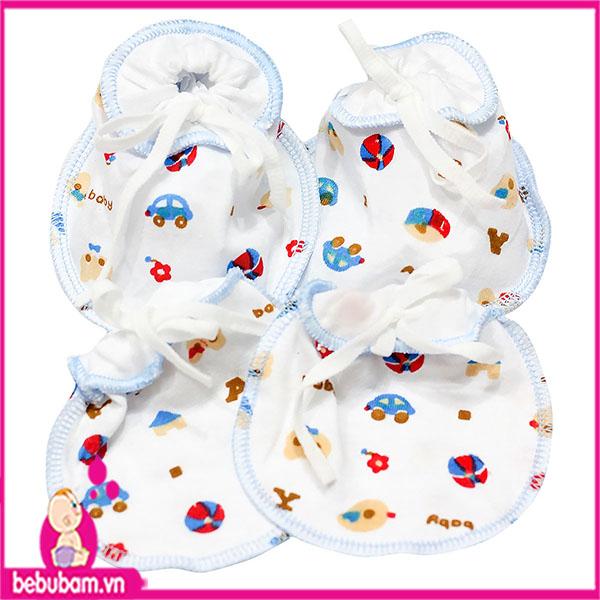 Bộ 05 Bao tay bao chân Jenny cổ thun vắt sổ họa tiết ngẫu nhiên cho bé SƠ SINH