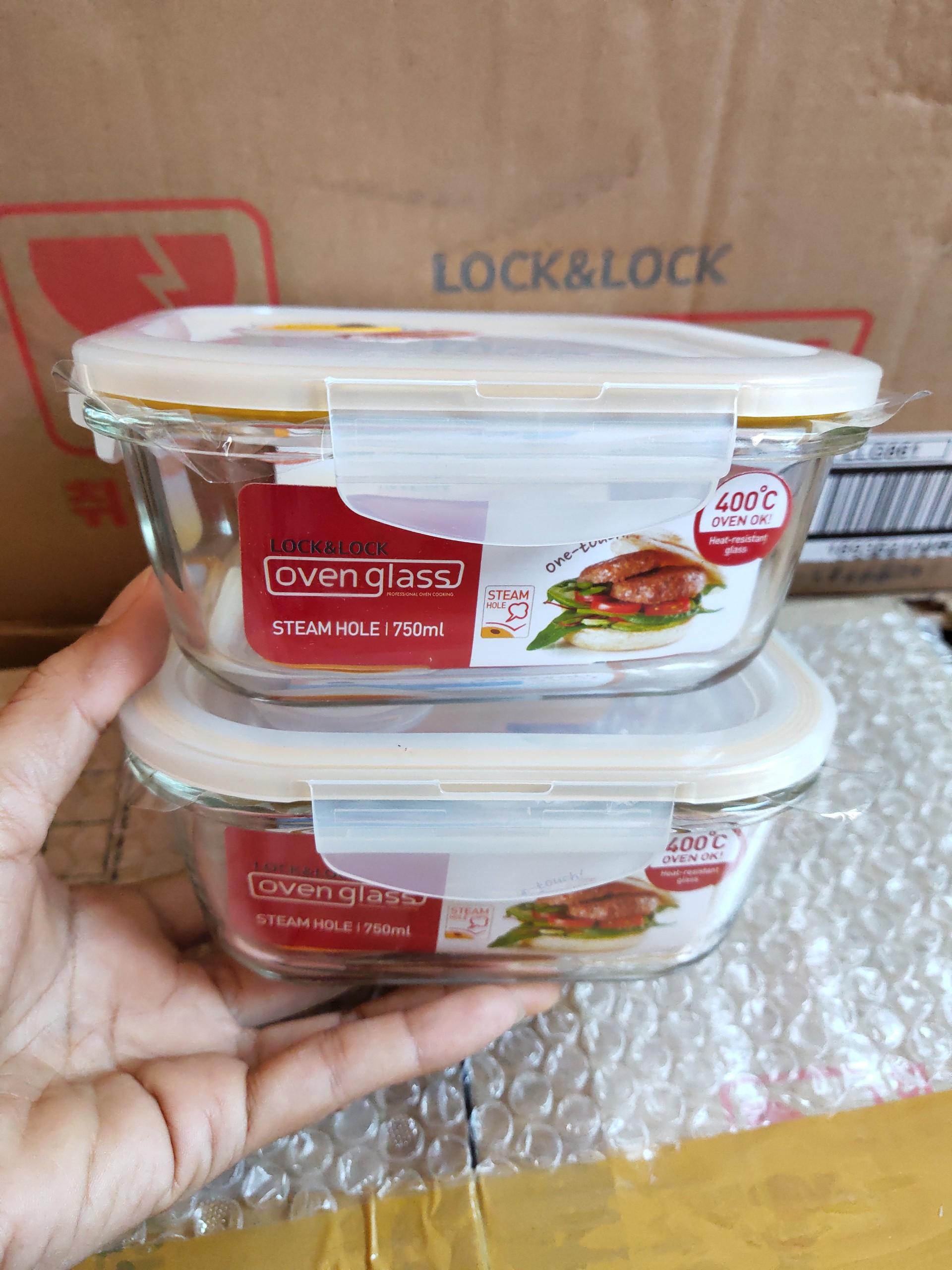 Combo 2 hộp thủy tinh vuông lock&lock llg224t 750ml nắp hút chân không có van