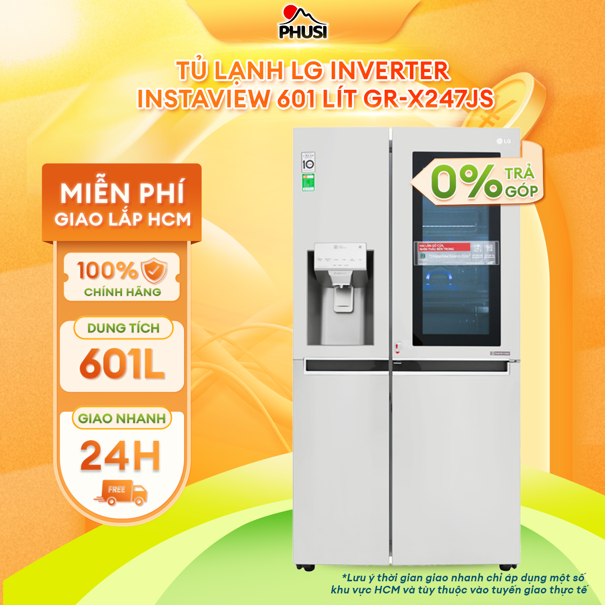 - tủ lạnh instaview door-in-door lg gr-x247js 601l inverter - bảo hành 2 năm