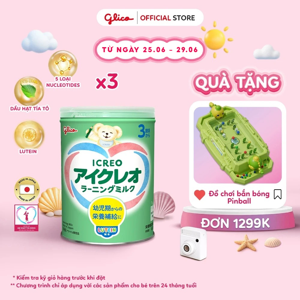 [QUÀ-VC-FREESHIP] Combo 3 Lon Thực Phẩm Bổ Sung Sữa Dinh Dưỡng GLICO ICREO LEARNING MILK cho bé từ 3 tuổi trở lên (Số 3 - 3Lon x 820g/Lon)