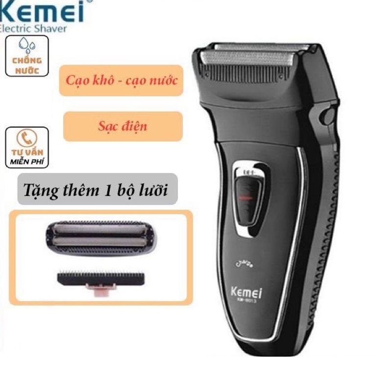 Máy cạo râu kemei km 8013 sạc điện, 2 lưỡi dao cạo nhỏ gọn