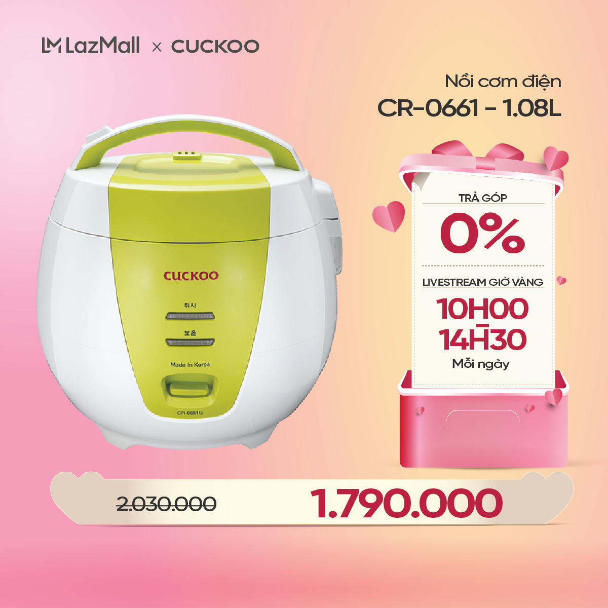 Nồi cơm điện Cuckoo 1L CR-0661G màu xanh - Lòng nồi chống dính - Phiên bản Quốc Tế - Hàng chính hãng Cuckoo Việt Nam