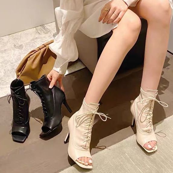 Bốt nữ 9cm hở mũi phong cách châu âu sang chảnh chất da si mềm cao cấp