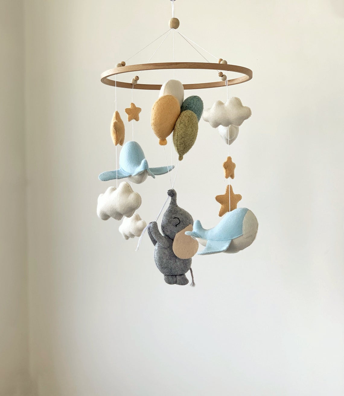 [FREESHIP+TẶNG TÚI TỎI] Đồ chơi treo nôi cũi handmade ảnh thật 100% ,xoay phát nhạc mẫu VOI XÁM 4 kích thích thị giác