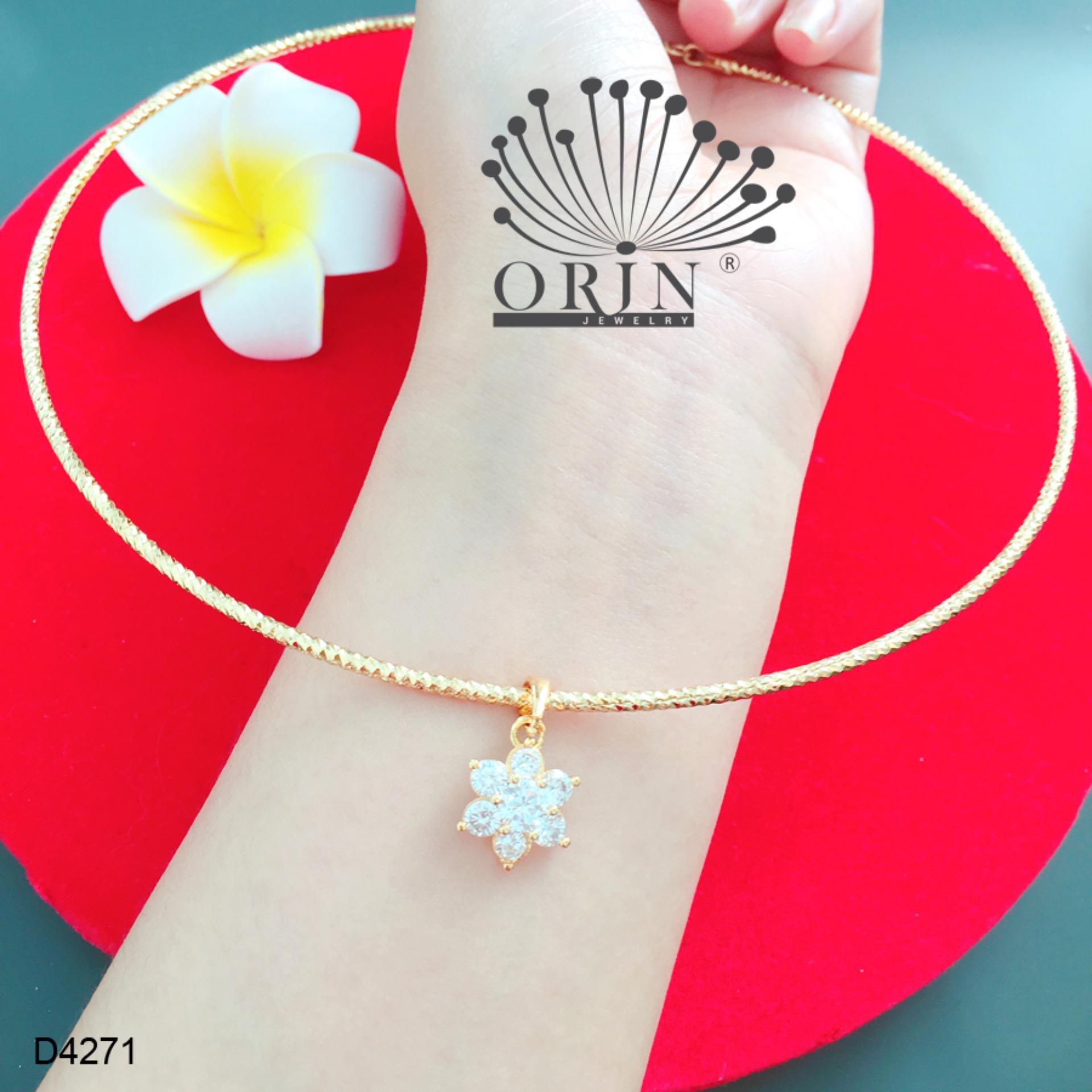 Kiềng cổ dạng nhuyễn bền màu mặt hoa mai 6 cánh đính đá thiết kế cao cấp Orin D4271 - Long Tien