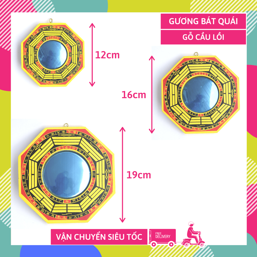 Gương bát quái gỗ lồi treo cửa trấn trạch hóa giải lỗi phong thủy - Có hướng dẫn