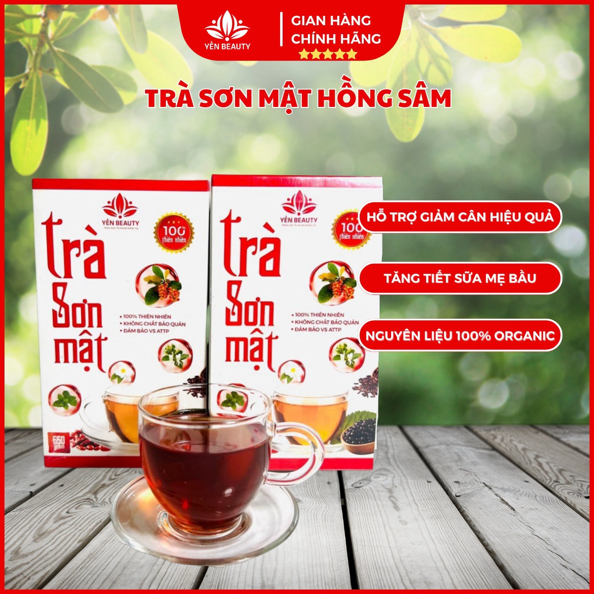 Trà sơn mật hồng sâm YẾN BEAUTY giúp ngủ sâu an thần hộp 700g, Trà thảo mộc giải độc gan thanh lọc cơ thể