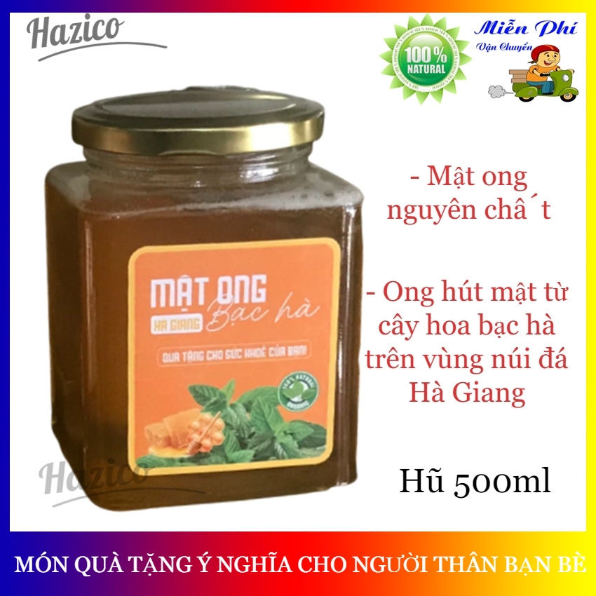 Mật ong bạc hà Hà Giang Hazico 500ml tăng cường sức đề kháng, hỗ trợ giảm cân, tốt cho dạ dày, tiêu hóa, làm đẹp, giảm mụn, xóa mờ thâm nám, giảm ho, tẩy tế bào chết