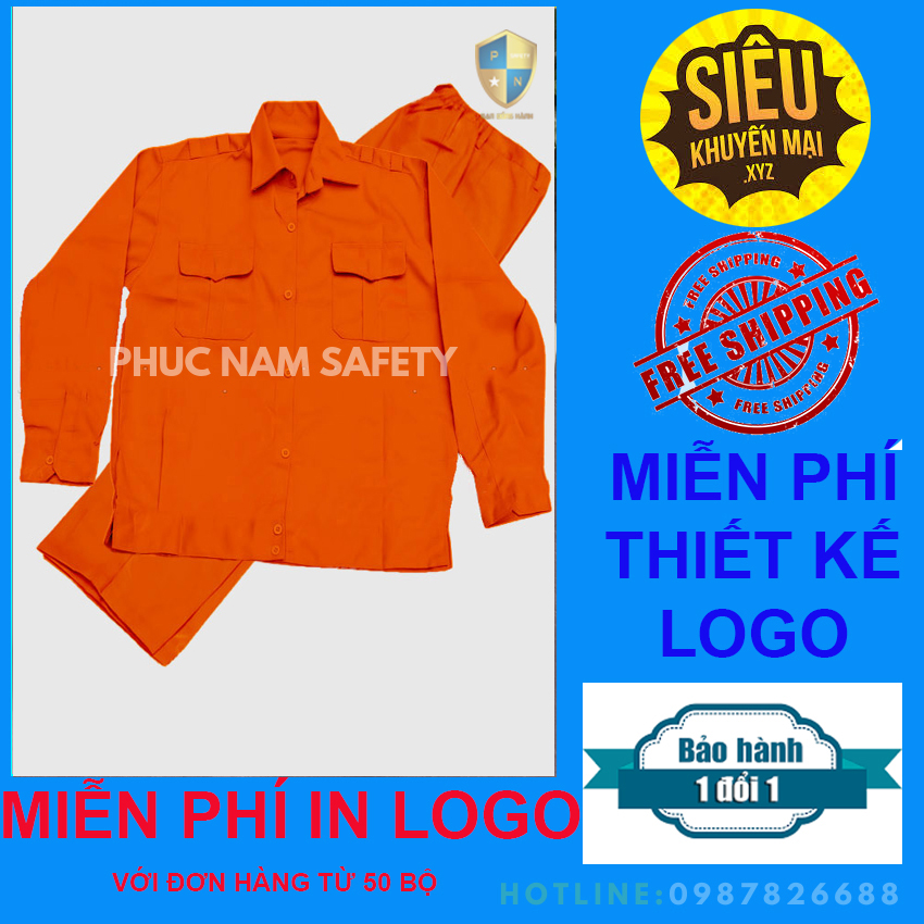 Quần áo bảo hộ lao động màu vàng cam, quần áo bảo hộ lao động PN20, quần áo bảo hộ lao động, Bảo hộ lao động Phúc Nam
