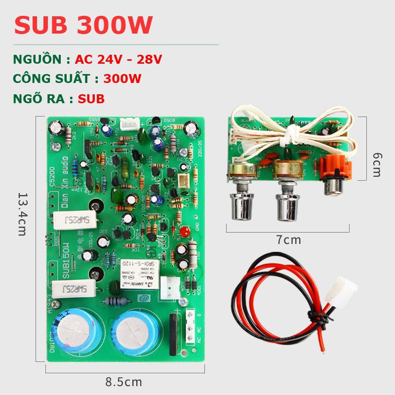 Mạch khuyếch đại công suất BTL  Model : SUB 300W Pre : 4558 Control Sub, Volume Công suất 350W Điện thế : 24V - 28V Ngõ ra : Sub ( Mono )