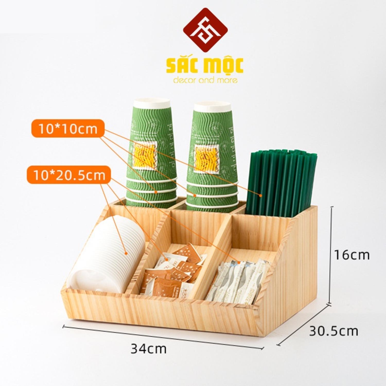Kệ đựng ly cốc ly trà sữa, ly giấy, ly nhựa, đựng túi trà, đựng ống hút bằng gỗ thông cao cấp