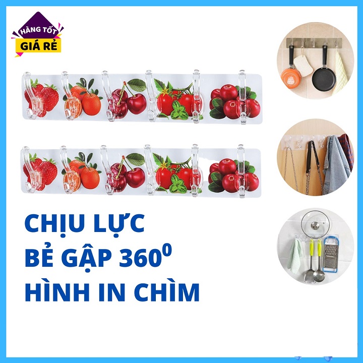 Thanh 6 móc treo đồ dán tường siêu dính chịu lực đa năng