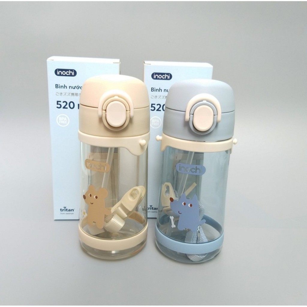 Bình nước trẻ em inochi guki zuzu 520ml có ống hút - nhựa tritan cao cấp, bpa free