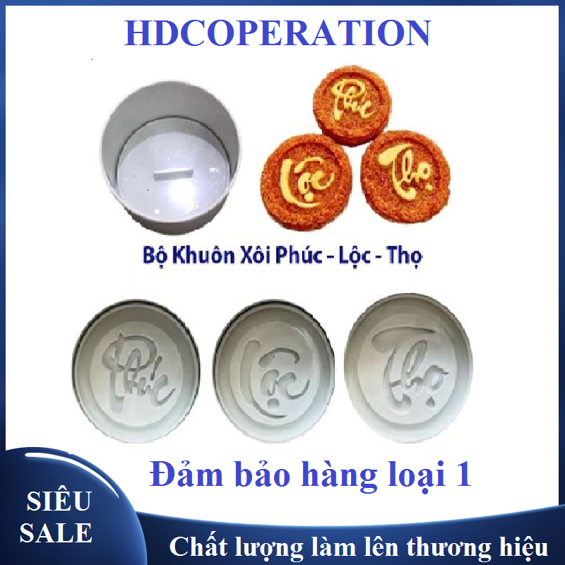 Bộ KHUÔN XÔI tạo Hình PHÚC LỘC THỌ - COMBO 3 MẶT. Khuôn nhấn tạo hình chữ Thư Pháp 3D SẮC NÉT. Dụng cụ làm Bánh TRUNG THU, XÔI, Các loại bánh Nướng