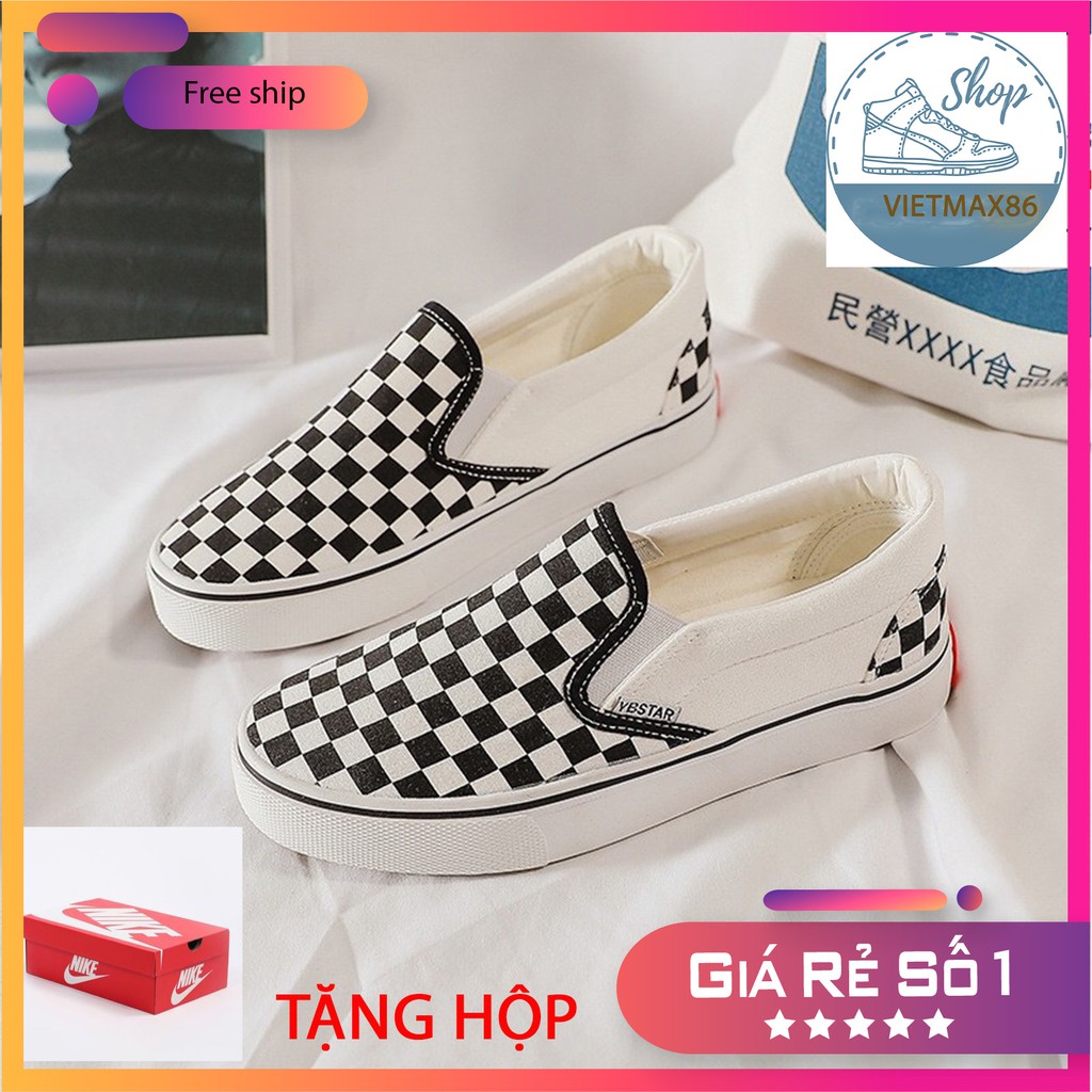Giày thể thao sneaker lười caro, vaul old skool lười cao cấp full box nam nữ, van thờ trang, vietmax86