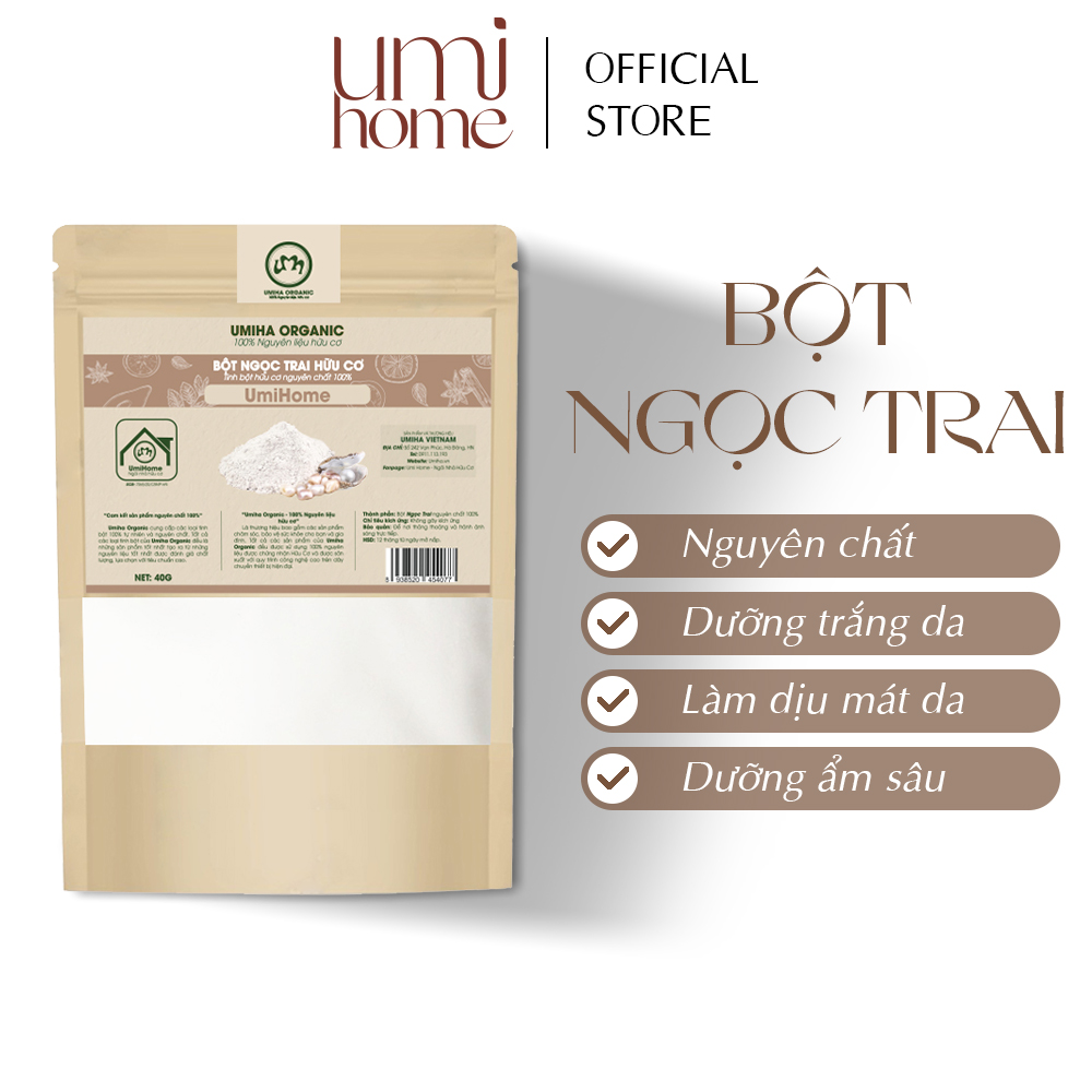 Bột Ngọc Trai đắp mặt nạ hữu cơ UMIHOME nguyên chất 40g | Pearl powder 100% Organic