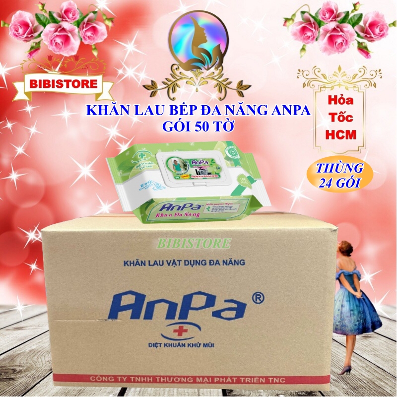 (THÙNG 24 GÓI) Khăn Ướt Đa Năng Lau Bếp ANPA Gói 50 Tờ ̣(Bibistore)