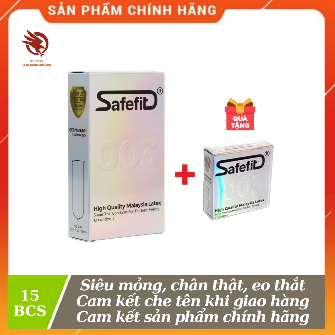 [ MUA TO TẶNG NHỎ ] - Bao cao su Safefit 003, siêu mỏng, chân thật, eo thắt chống tuột - 15 cái