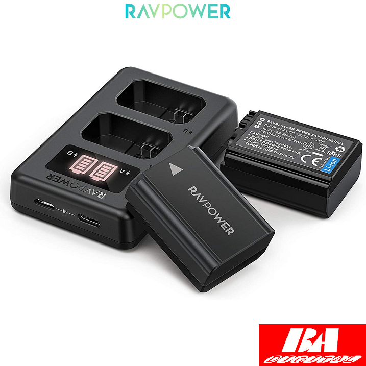 BỘ Pin & Sạc SONY NP-FW50 - RAVPOWER (NEW Dock Sạc Nhanh - Màn Hình Báo Sạc LCD) CHO MÁY SONYNEX 3/5/7, SLT-A, DSC-RX10, Alpha A6000, A6300, A6400, A6500, A7, A7 II