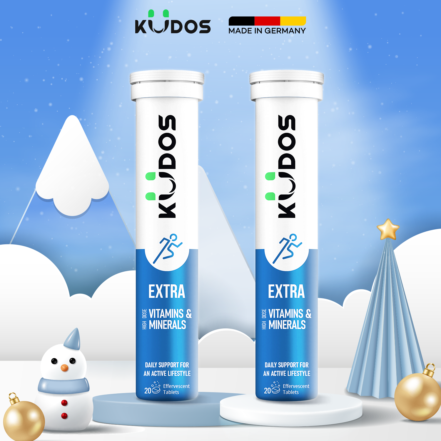 Combo 2 Tuýp Viên sủi KUDOS EXTRA bổ sung 18 vitamin và khoáng chất hỗ trợ tăng đề kháng, năng lượng tức thì (20 viên/tuýp)