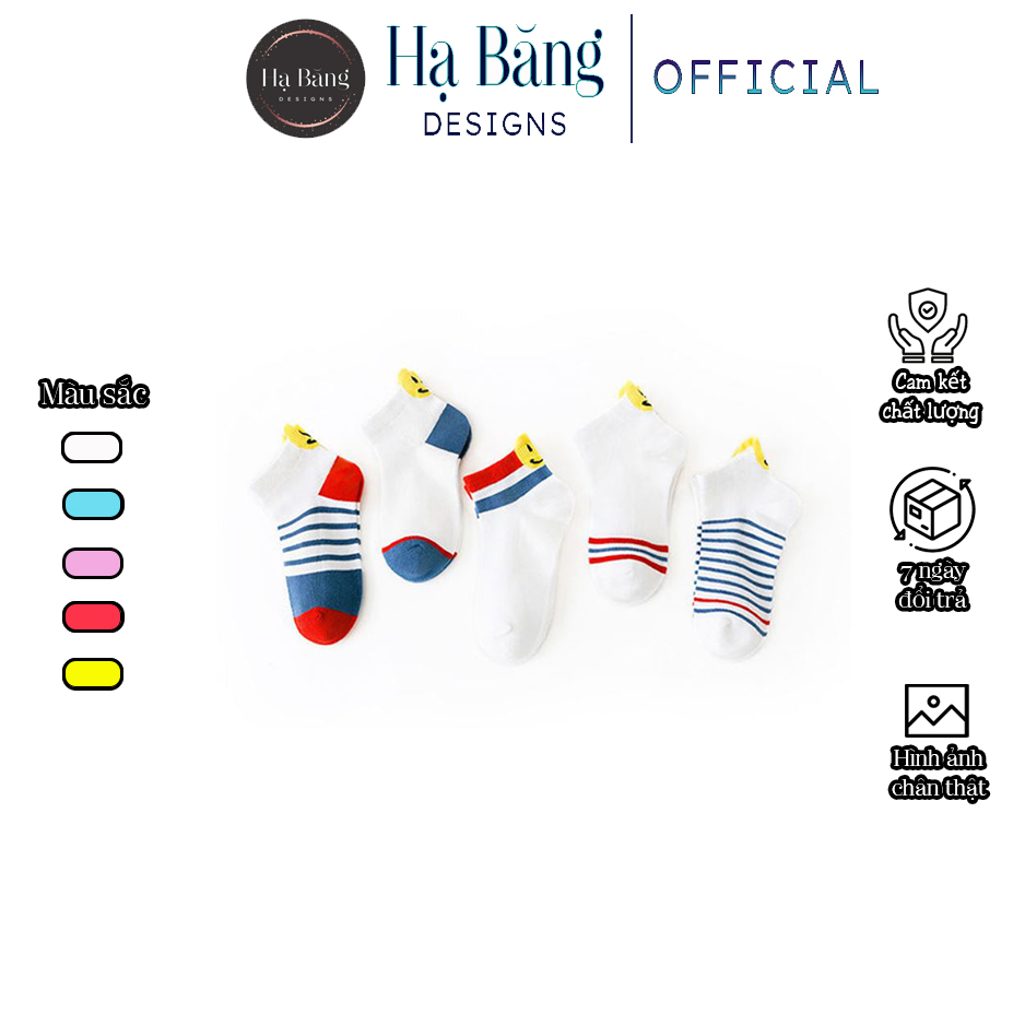 Tất bé trai bé gái cổ ngắn Hạ Băng Designs set 5 đôi họa tiết nhiều màu, vớ trẻ em cổ thấp thời trang Hàn Quốc