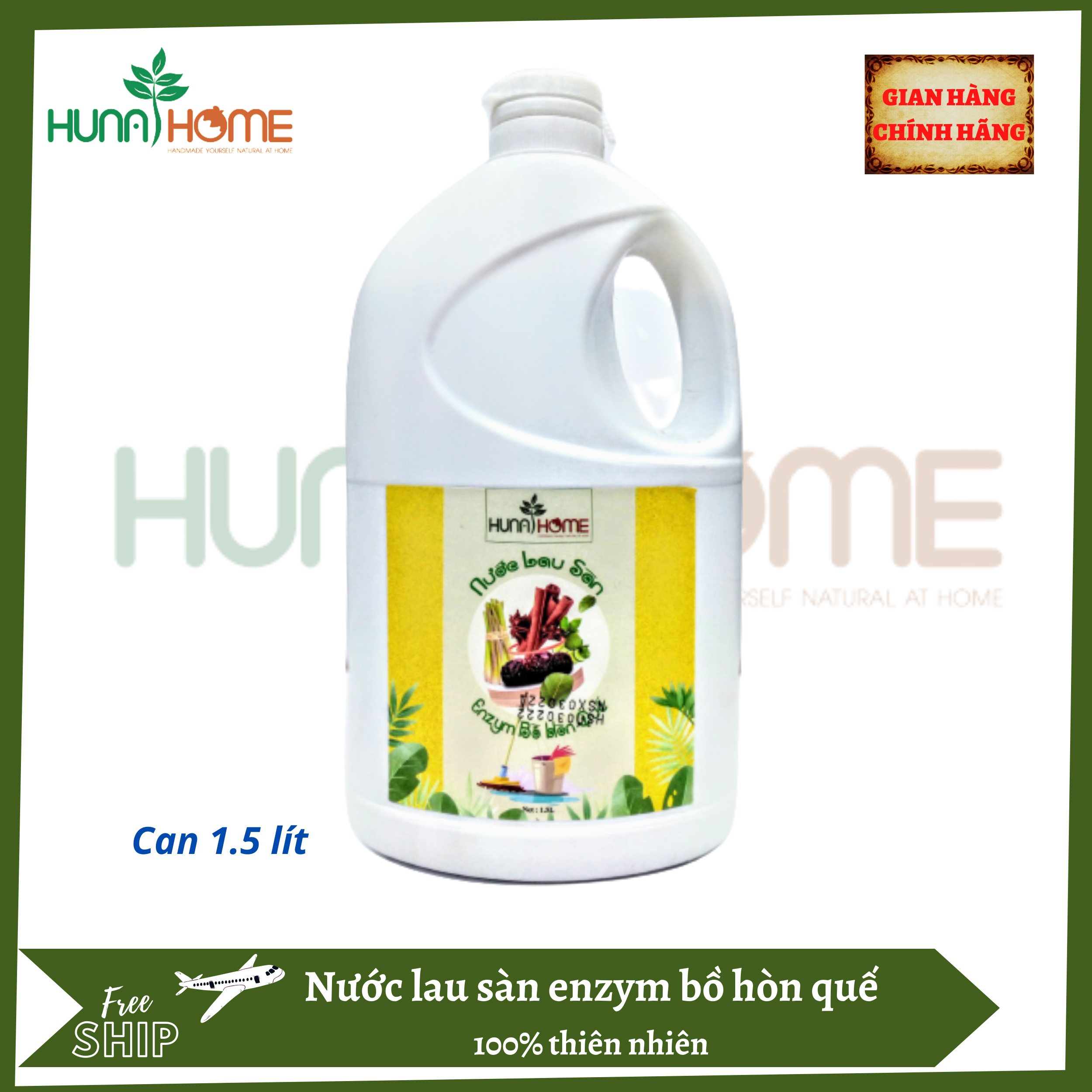 Nước lau sàn enzym bồ hòn quế Huna home - Xua đuổi côn trùng- an toàn cho da phù hợp với mọi loại sàn nhà (1500ml)