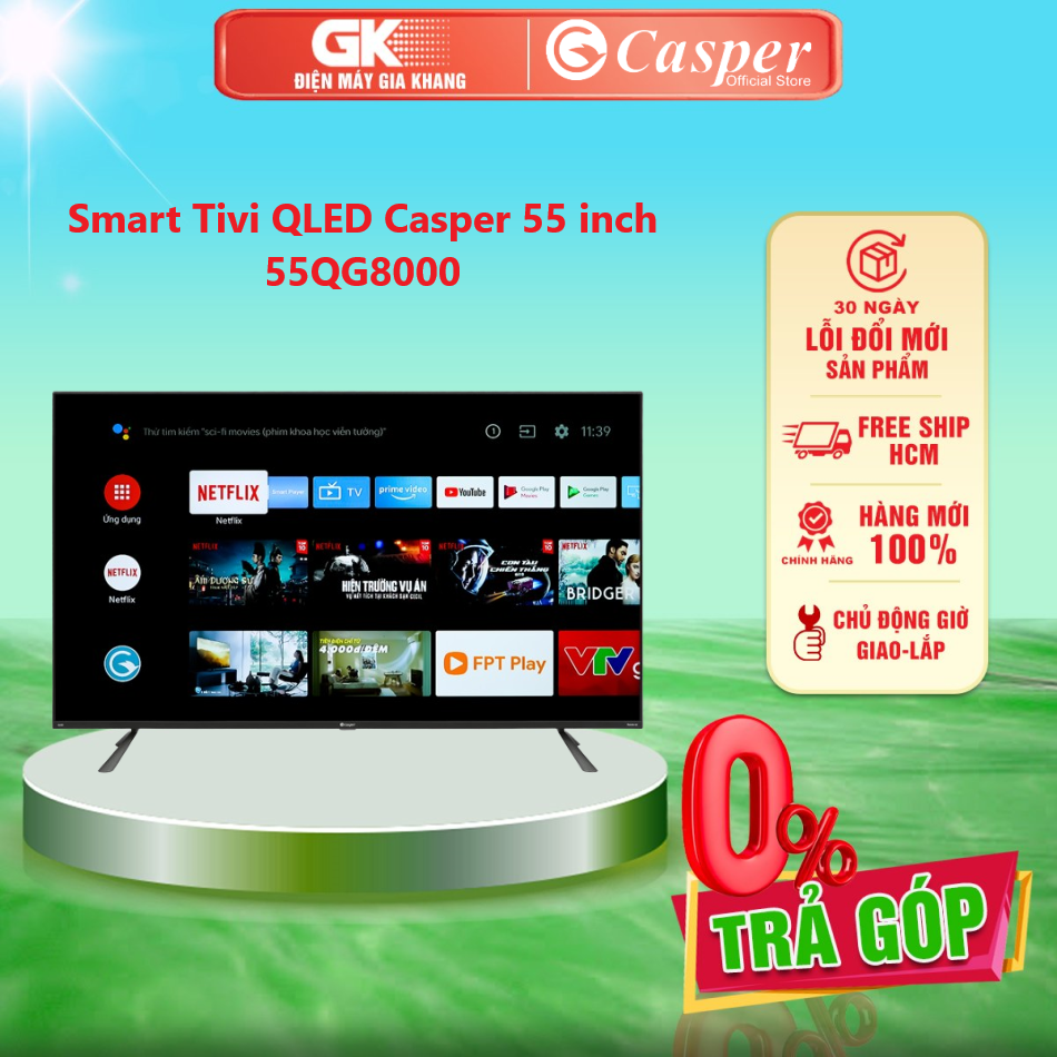 Smart tivi qled casper 55 inch 55qg8000 model 2022 hệ điều hành android 11.0