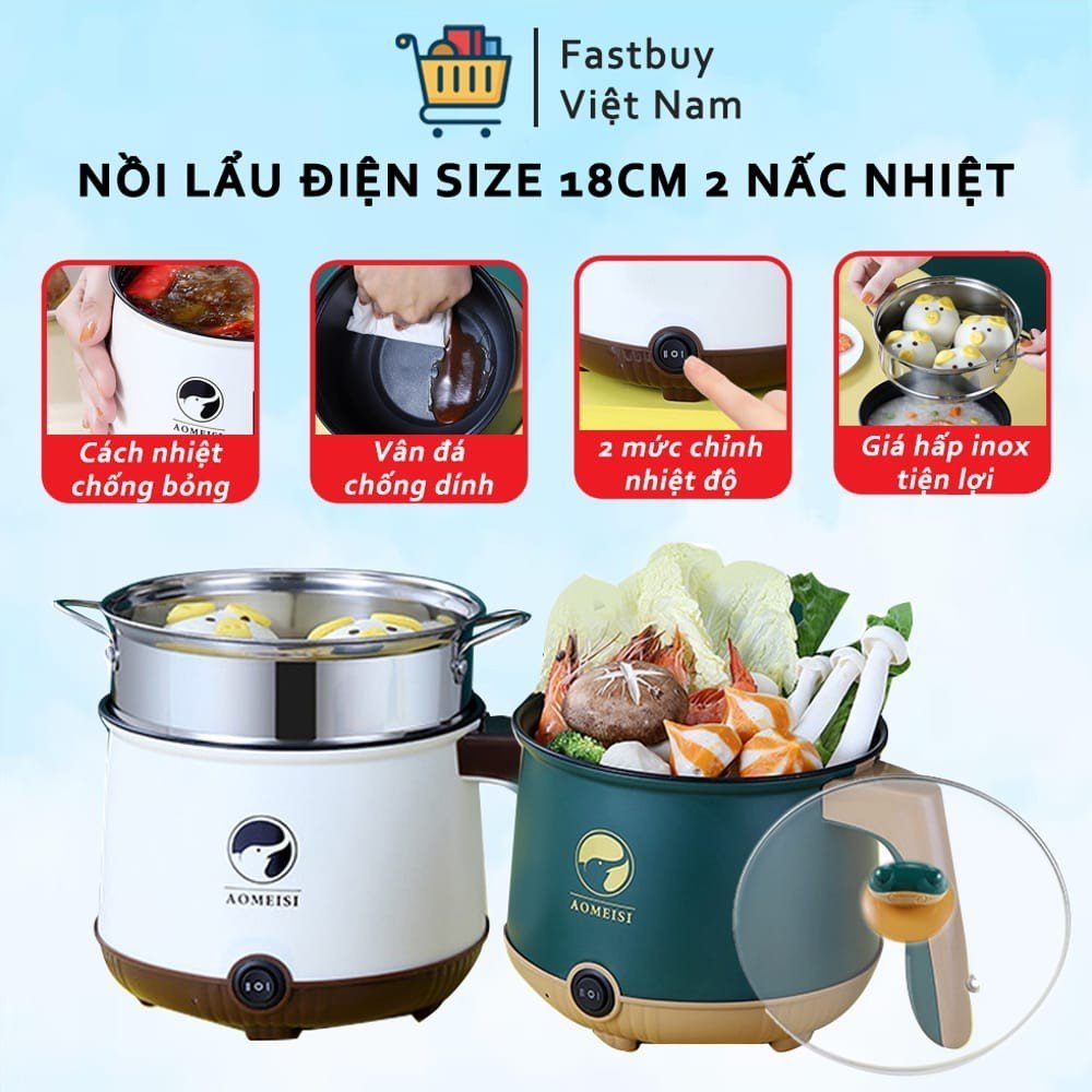 Nồi Điện Mini Đa Năng 1.6L Tặng Kèm Khay Hấp Inox Mẫu Mới , Nồi Lẩu Điện Kèm Gía Hấp ( Chiên, Xào, Nấu ăn, Nấu Cơm, Nấu Lẩu Mini ) Cho 1-2 Người