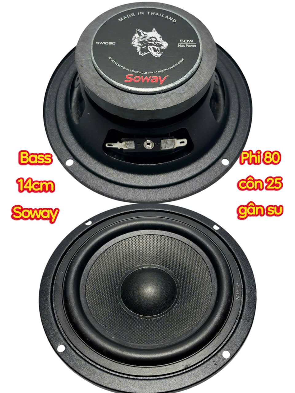 Loa bass 14cm SOWAY - phi 85 côn 25 gân cao su - giá 1 cái - hàng nhập