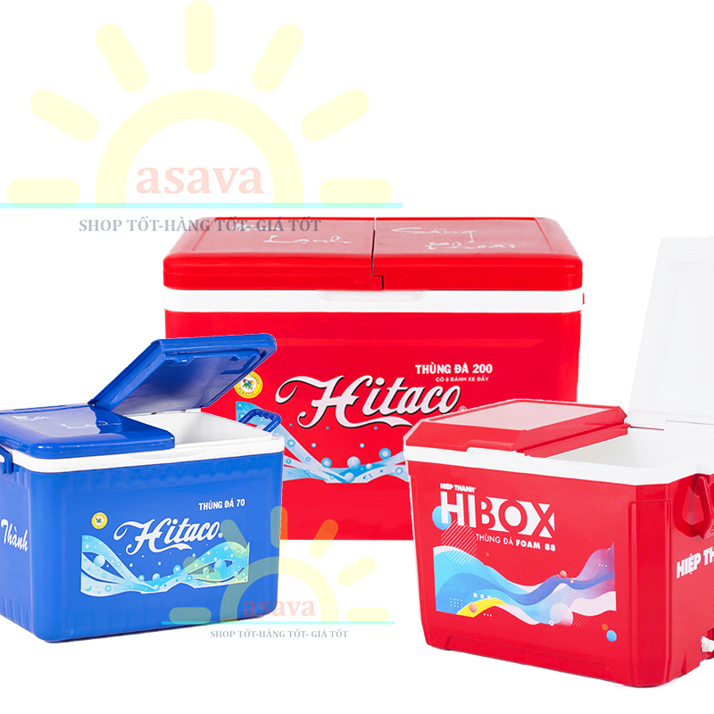 Thùng đá 2 nắp các loại: 70l, 88l, 125l, 200l hitaco – có vòi xả, giữ đá lâu- gia dụng asava.