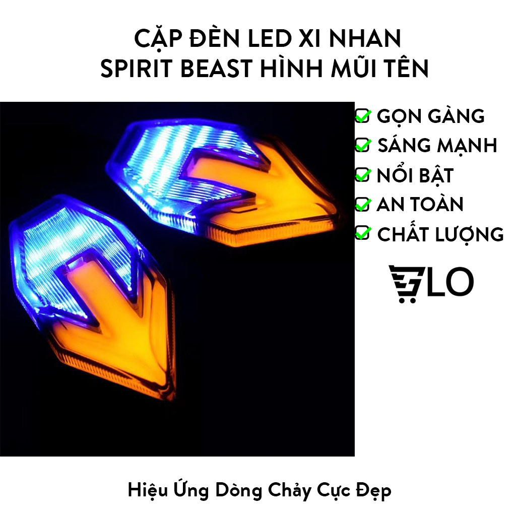 1 cặp đèn led xi nhan spirit beast hình mũi tên, hiệu ứng dòng chảy độc đáo cho mọi loại xe máy
