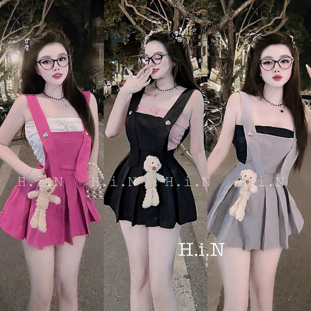 SÉT YẾM VÁY XẾP LY CÓ QUẦN ĐÙI TRONG CHẤT KAKI ĐÍNH GẤU BÔNG KÈM LÓT GÂN ÁO ỐNG 3 MÀU THỜI TRANG NỮ CÁ TÍNH