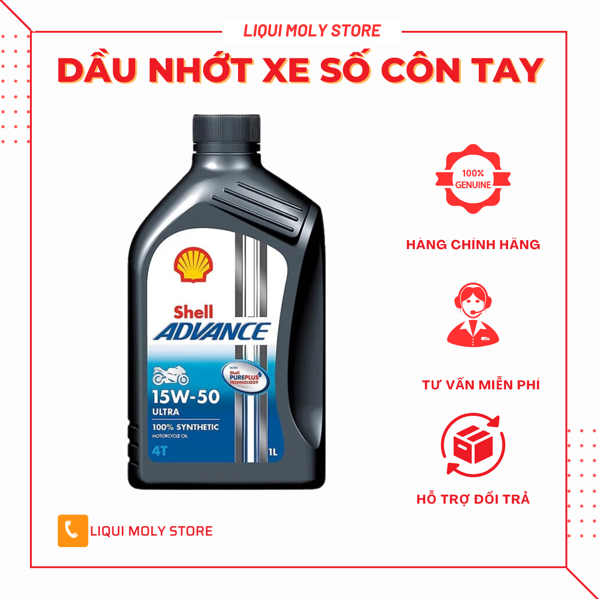 Nhớt tổng hợp shell advance ultra 15w50 1l chuyên dành cho xe moto,phân khối lớn....