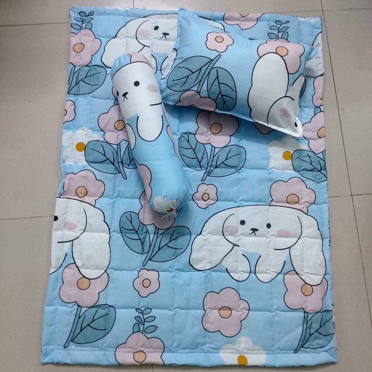 💟 Bộ chăn gối cho bé ? set mền đắp cho bé cute mẫu Thỏ và hoa - Được Trần Bông Tấm Sạch