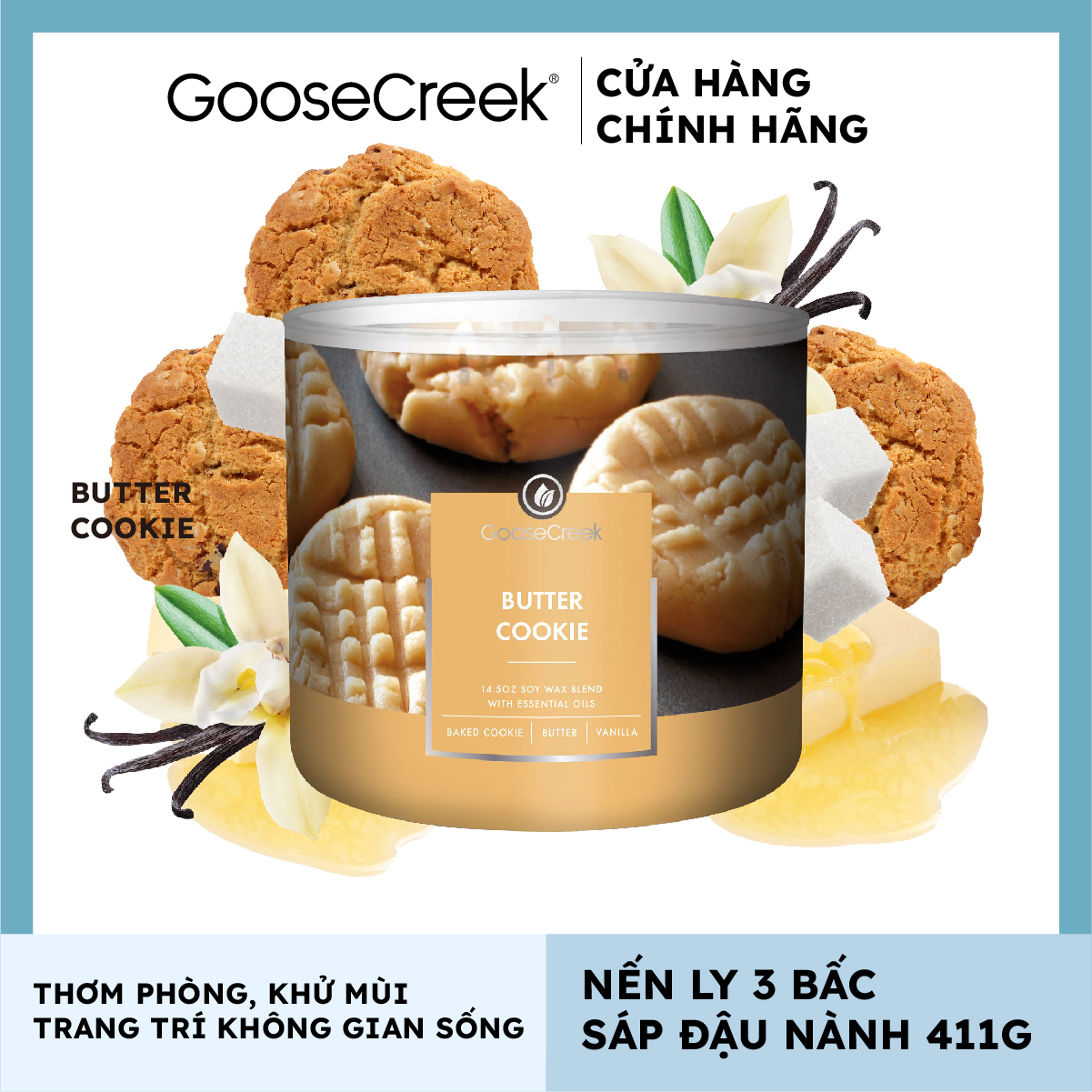 Nến ly 3 bấc sáp đậu nành Goose Creek - Butter Cookie